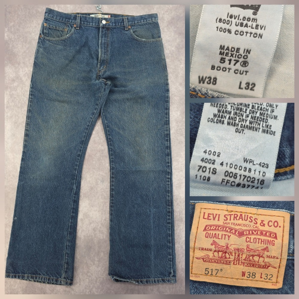 Levis 517‎ Boot Cut Jeans Mens 38x32 Medium Wash Blue Denim Cotton Y2K